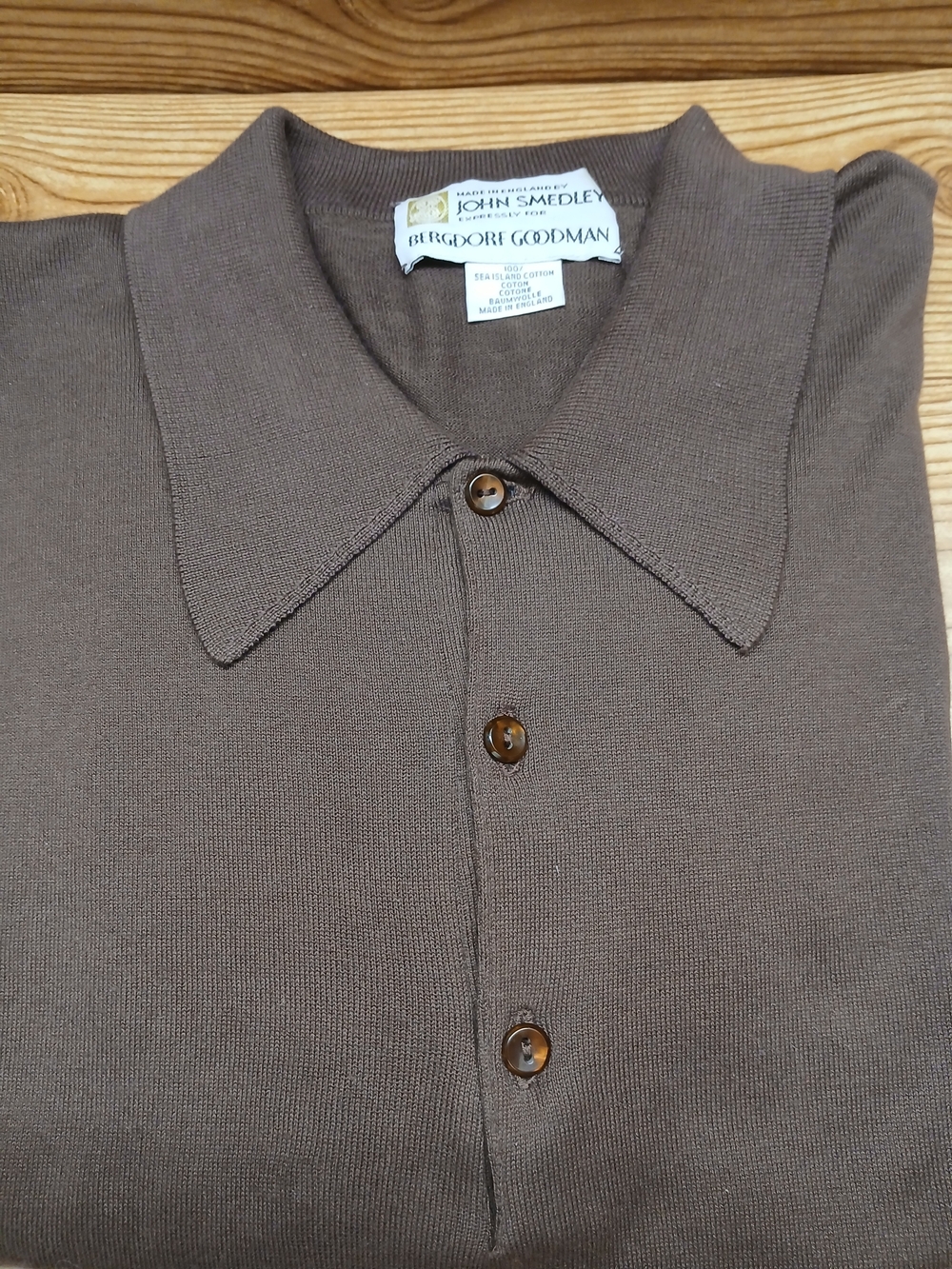 John Smedley Brown Knit Polo with Pointed Collar